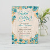 ティール(緑がかった色)金ゴールドバラエレガント素朴ブライダルシャワー 招待状 (スタンド正面)