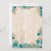 ティール(緑がかった色)金ゴールドバラエレガント素朴ブライダルシャワー 招待状 (裏面)