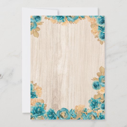 ティール（緑がかった色）金ゴールドバラエレガント素朴ブライダルシャワー 招待状 (裏面)