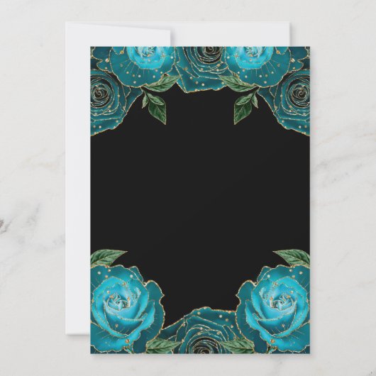 ティール(緑がかった色)金ゴールドバラフローラキンセアニェラ 招待状 (裏面)