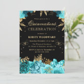 ティール（緑がかった色）金ゴールドバラフローラキンセアニェラ 招待状 (スタンド正面)