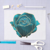 ティール（緑がかった色）金ゴールドバラフローラ水色デコパージュ 薄葉紙 (クラフト)