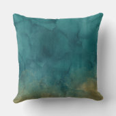 ティール（緑がかった色）金ゴールドパイナップルハイビスカストロピカルフラワー クッション (裏面)