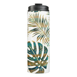 ティール（緑がかった色）、金ゴールドパターン（の模様が）ある熱帯葉のブラシ タンブラー