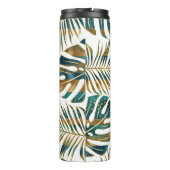 ティール(緑がかった色)、金ゴールドパターン(の模様が)ある熱帯葉のブラシ タンブラー (裏面)