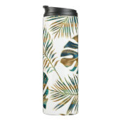 ティール(緑がかった色)、金ゴールドパターン(の模様が)ある熱帯葉のブラシ タンブラー (回転右)