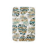ティール(緑がかった色)、金ゴールドパターン(の模様が)ある熱帯葉のブラシ バスマット (正面縦)