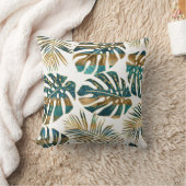 ティール（緑がかった色）金ゴールドパターン（の模様が）ある熱帯離れのブラシ クッション (ブランケット)