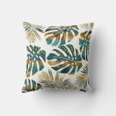 ティール（緑がかった色）金ゴールドパターン（の模様が）ある熱帯離れのブラシ クッション (裏面)