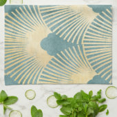 ティール(緑がかった色)金ゴールドパターン、ファン羽毛パターン、アールデコカイ キッチンタオル (折り畳み)