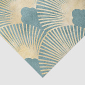 ティール（緑がかった色）金ゴールドパターン、ファン羽毛パターン、アールデコカイ 薄葉紙 (詳細)