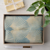 ティール（緑がかった色）金ゴールドパターン、ファン羽毛パターン、アールデコカイ 薄葉紙 (ギフト)