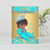 ティール(緑がかった色)金ゴールドパールプリンセスベビーシャワーエスニック 招待状 (スタンド正面)