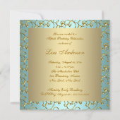 ティール(緑がかった色)金ゴールドパール女性50thバースデーパーティー 招待状 (裏面)