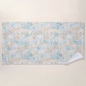 ティール（緑がかった色）金ゴールドヒョウ印刷 ビーチタオル (正面)