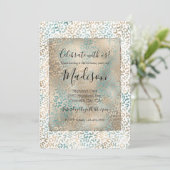 ティール（緑がかった色）金ゴールドヒョウ印刷 招待状 (スタンド正面)