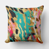ティール(緑がかった色)金ゴールドピンクヒョウ クッション (正面)