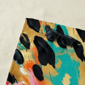 ティール（緑がかった色）金ゴールドピンクヒョウ ビーチタオル (インサイチュ)