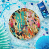 ティール（緑がかった色）金ゴールドピンクヒョウ ペーパープレート (パーティー)