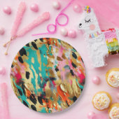 ティール（緑がかった色）金ゴールドピンクヒョウ ペーパープレート (パーティー)