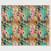 ティール（緑がかった色）金ゴールドピンクヒョウ ラッピングペーパー (フラット)