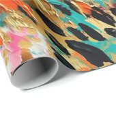 ティール（緑がかった色）金ゴールドピンクヒョウ ラッピングペーパー (ロールコーナー)