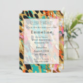 ティール(緑がかった色)金ゴールドピンクヒョウ 招待状 (スタンド正面)