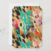 ティール(緑がかった色)金ゴールドピンクヒョウ 招待状 (裏面)