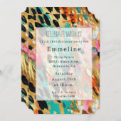 ティール(緑がかった色)金ゴールドピンクヒョウ 招待状 (正面/裏面)