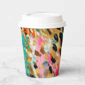 ティール（緑がかった色）金ゴールドピンクヒョウ 紙コップ (左)