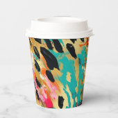 ティール（緑がかった色）金ゴールドピンクヒョウ 紙コップ (裏面)