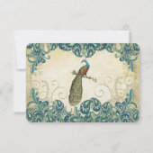 ティール（緑がかった色）&金ゴールドピーコックウェディングRSVP 出欠カード (裏面)