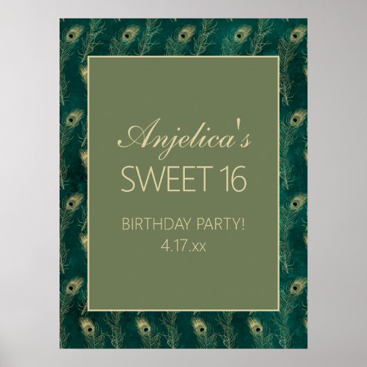 ティール（緑がかった色）金ゴールドピーコックフェザーズガールズスウィート16 ポスター (正面)