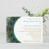 ティール(緑がかった色)、金ゴールドピーコックフェザー結婚式招待状 招待状 (スタンド正面)