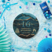 ティール（緑がかった色）&金ゴールドフェイクグリッターアゲートマーブルスイート16 ペーパープレート (パーティー)