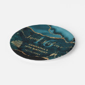 ティール（緑がかった色）&金ゴールドフェイクグリッターアゲートマーブルスイート16 ペーパープレート (アングル)