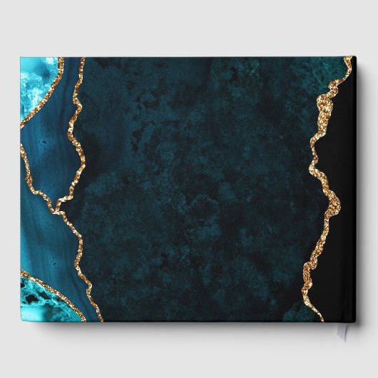 ティール(緑がかった色)&金ゴールドフェイクグリッターアゲ結婚ートズゲストブック ゲストブック (裏面)