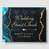 ティール(緑がかった色)&金ゴールドフェイクグリッターアゲ結婚ートズゲストブック ゲストブック (正面)