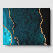 ティール（緑がかった色）&金ゴールドフェイクグリッターアゲ結婚ート ゲストブック (裏面)