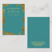 ティール（緑がかった色）金ゴールドフェイクグリッター手作りイヤリングディスプレイ 名刺 (正面/裏面)