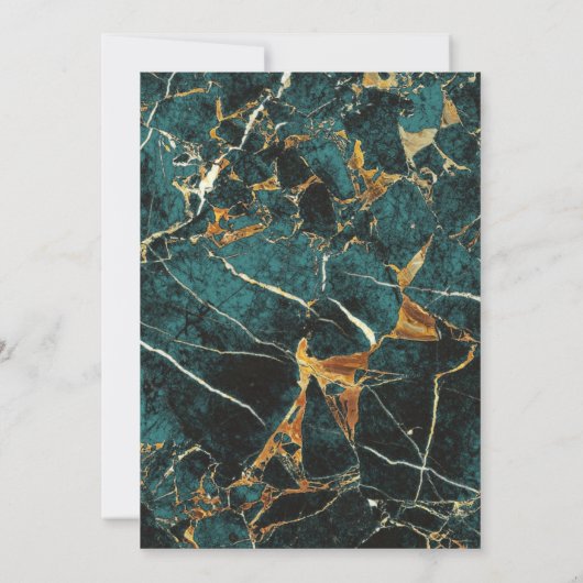 ティール（緑がかった色）金ゴールドフェイク大理石ゴールドフォイルイスラム結婚ズ 招待状 (裏面)
