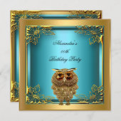 ティール(緑がかった色)金ゴールドフクロエリートエレガントバースデーパーティー 招待状 (正面/裏面)