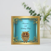 ティール(緑がかった色)金ゴールドフクロエリートエレガントバースデーパーティー 招待状 (スタンド正面)