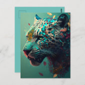 ティール(緑がかった色)金ゴールドフローラジャガー ポストカード (正面/裏面)