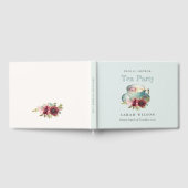 ティール（緑がかった色）金ゴールドフローラティーカップブライダルシャワーティーパーティー ゲストブック (全面)