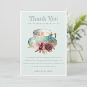 ティール(緑がかった色)金ゴールドフローラティーカップブライダルシャワーティーパーティー サンキューカード (スタンド正面)