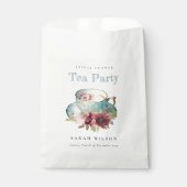 ティール(緑がかった色)金ゴールドフローラティーカップブライダルシャワーティーパーティー フェイバーバッグ (正面)