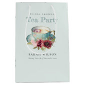 ティール（緑がかった色）金ゴールドフローラティーカップブライダルシャワーティーパーティー ミディアムペーパーバッグ (正面)