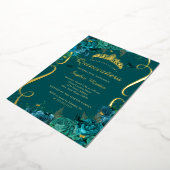 ティール（緑がかった色）金ゴールドフローラバタフライエレガントキンセアニェラ 箔招待状 (回転した状態)