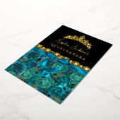 ティール（緑がかった色）金ゴールドフローラバラキンセアニェラ 箔招待状 (回転した状態)